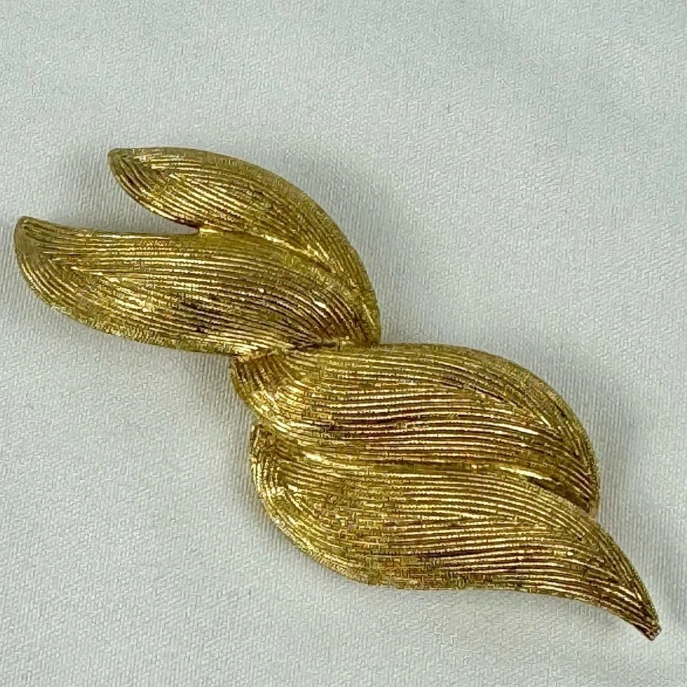 Monet Brooch Pin Vintage Signed Brushed Gold Color Costume Jewelry